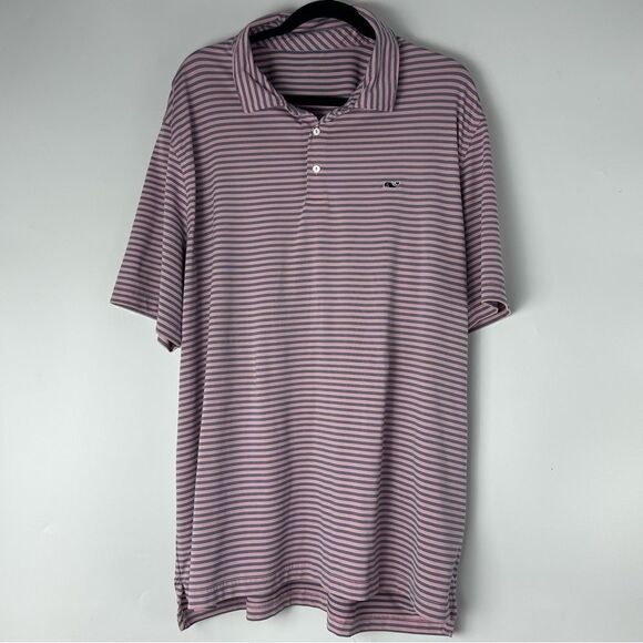 VINEYARD VINES Men's Pink and Navy Striped Perfomance Golf Collared Polo sz XXL - Picture 1 of 6